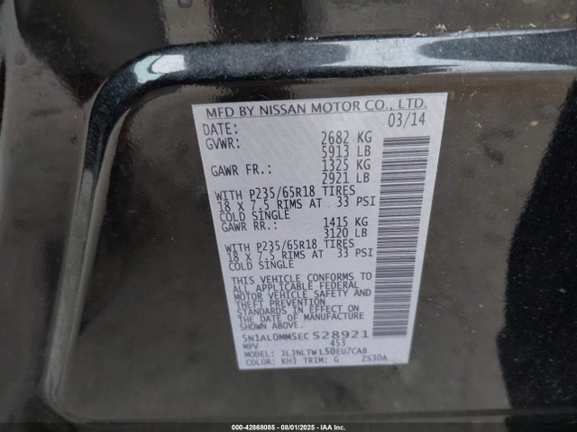 Продаж на аукціоні авто 2014 Infiniti Qx60, vin: 5N1AL0MM5EC528921, номер лоту: 42868085