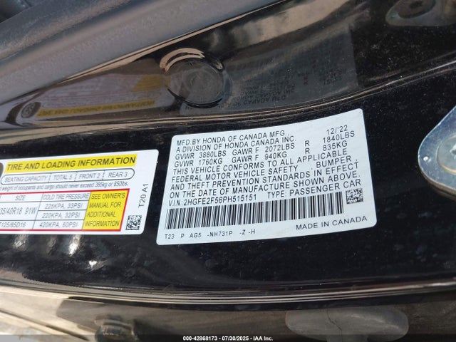 Honda k20c2 2023 2HGFE2F56PH515151 Image 9
