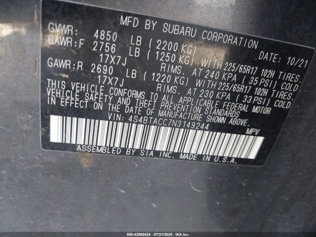 Subaru na, u5 2022 4S4BTACC7N3149244 Image 9