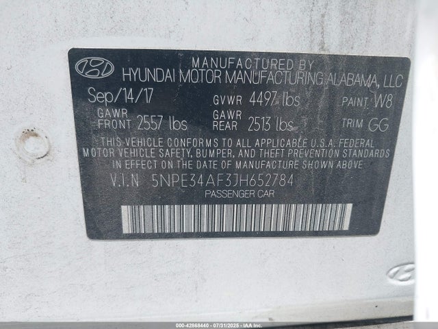 5NPE34AF3JH652784 Hyundai gdi theta-ii