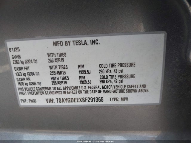 2025 TESLA MODEL Y 7SAYGDEEXSF291365 Photo 8