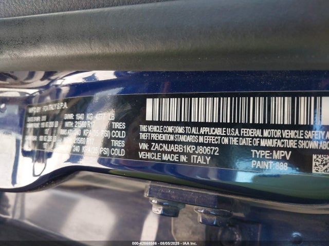 42868586 :رقم المزاد ، ZACNJABB1KPJ80672 vin ، 2019 Jeep Renegade Latitude Fwd مزاد بيع
