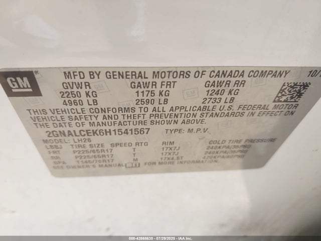 Chevrolet lea - sidi: spark ignited direct injection, e85 max, alum 2017 2GNALCEK6H1541567 Image 9