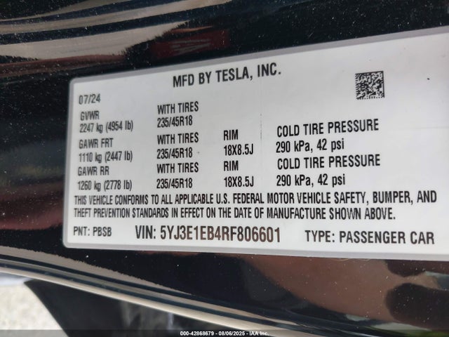 2024 TESLA MODEL 3 5YJ3E1EB4RF806601 Photo 8