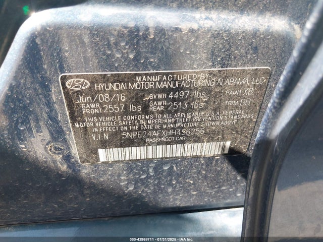 5NPE24AFXHH456256 Hyundai Sonata