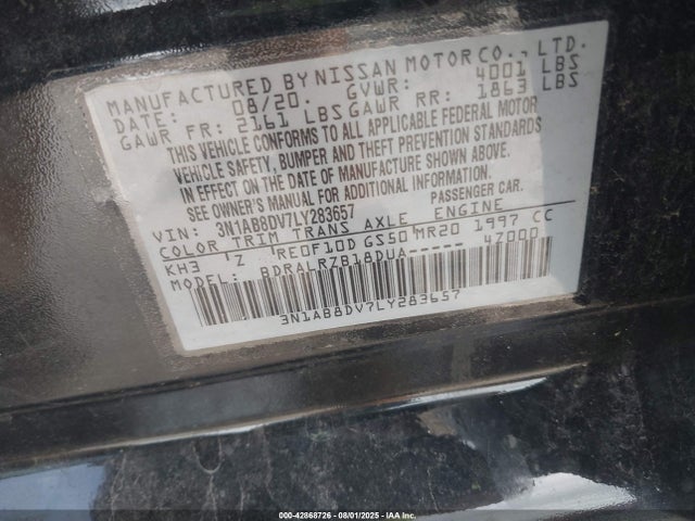 Nissan Sentra 2020 3N1AB8DV7LY283657 Image 9