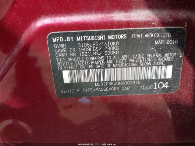 2017 MITSUBISHI MIRAGE G4 ML32F3FJ0HH000878 Photo 8