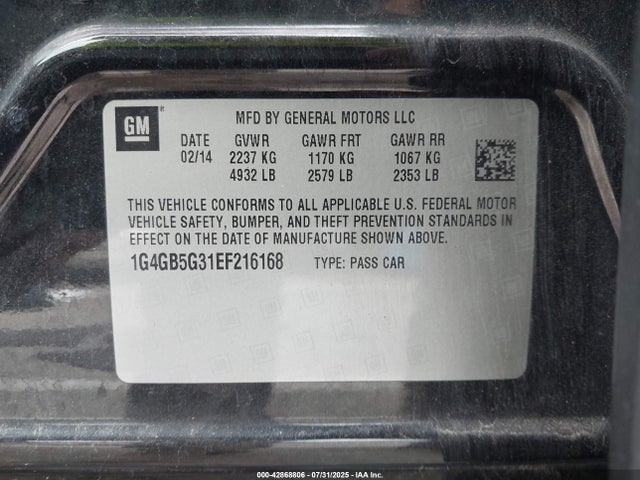 Buick lfx 2014 1G4GB5G31EF216168 Image 9