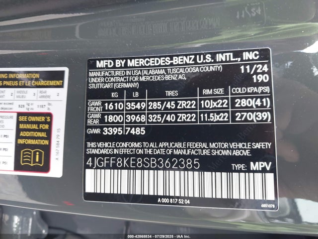 4JGFF8KE8SB362385 Mercedes-Benz m177