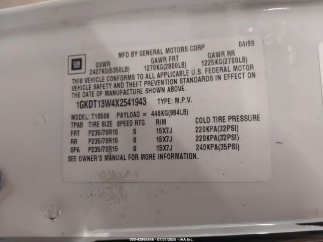 1999 GMC JIMMY 1GKDT13W4X2541943 Photo 8