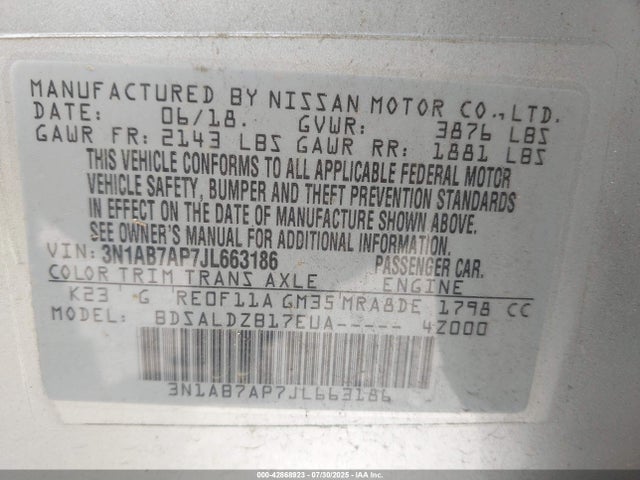 3N1AB7AP7JL663186 Nissan 2018