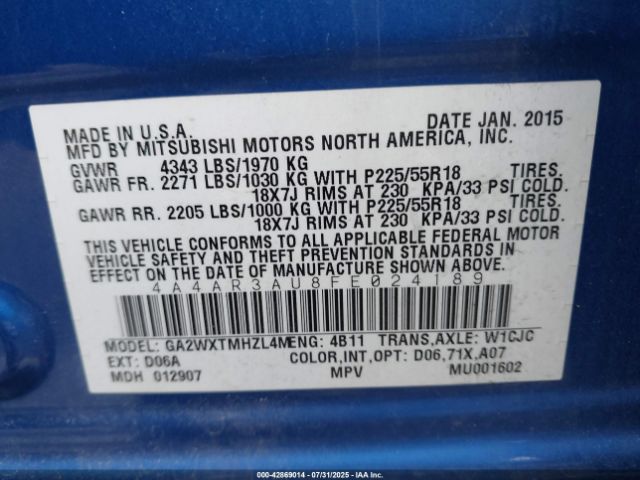 2015 MITSUBISHI OUTLANDER SPORT 4A4AR3AU8FE024189 Photo 8