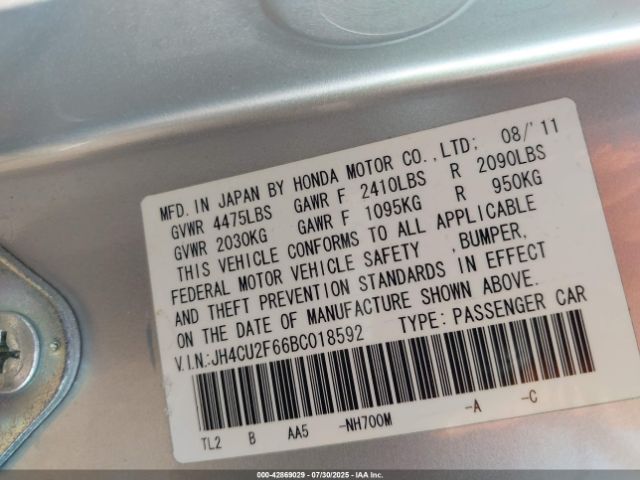 2011 ACURA TSX JH4CU2F66BC018592 Photo 8