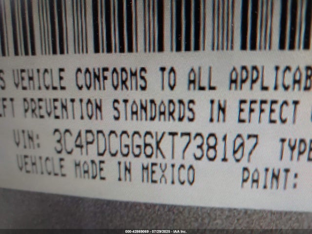 2019 DODGE JOURNEY 3C4PDCGG6KT738107 Photo 8