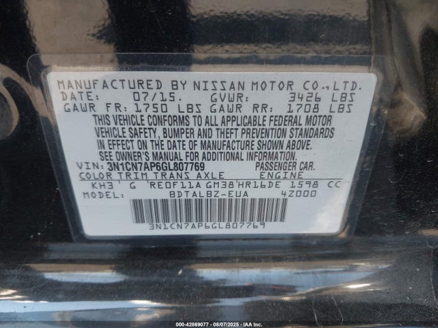 Nissan 2016 2016 3N1CN7AP6GL807769 Image 9