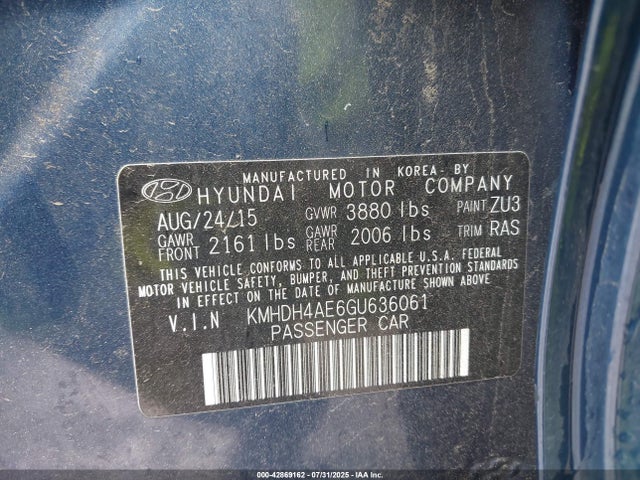 KMHDH4AE6GU636061 Hyundai dohc mpi nu
