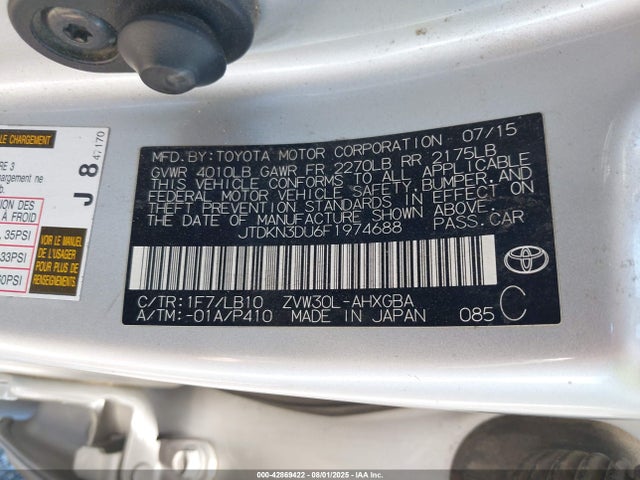 JTDKN3DU6F1974688 Toyota 2zr-fxe+3jm