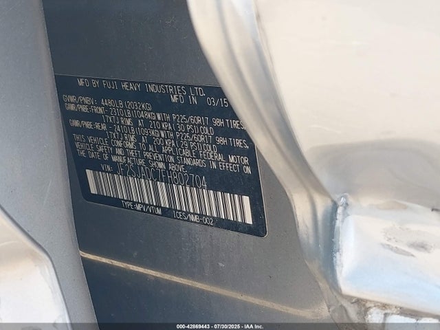 Subaru 2.5na u5 2015 JF2SJADC7FH802704 Image 9