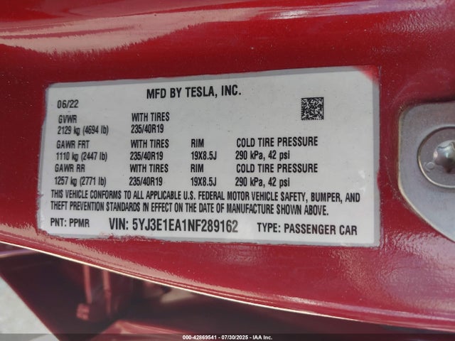 2022 TESLA MODEL 3 5YJ3E1EA1NF289162 Photo 8