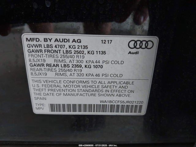 2018 AUDI Q3 WA1BCCFS5JR021220 Photo 8