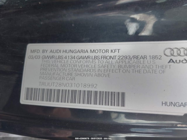 2003 AUDI TT TRUUT28N031018992 Photo 8