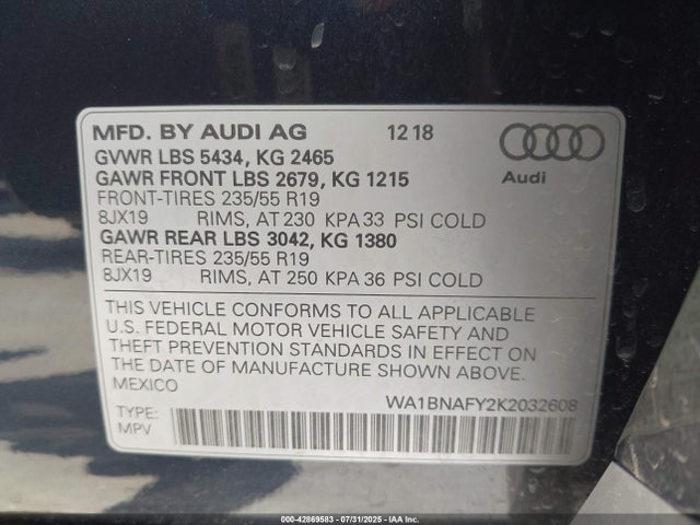 2019 AUDI Q5 WA1BNAFY2K2032608 Photo 8