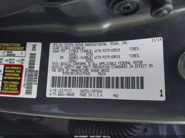 5TFRY5F1XFX177491 Toyota 3ur-fbe