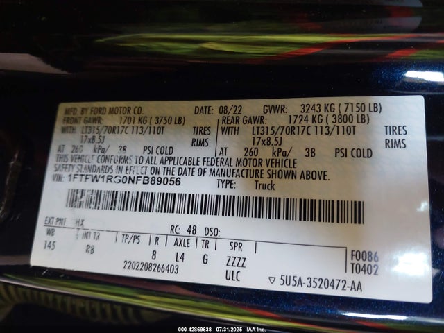 1FTFW1RG0NFB89056 Ford gtdi