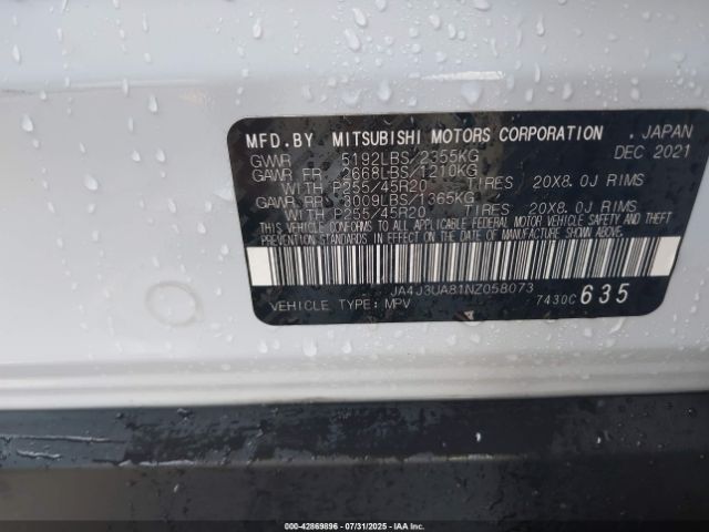 2022 MITSUBISHI OUTLANDER JA4J3UA81NZ058073 Photo 8