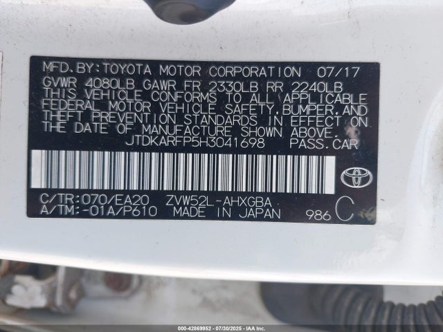 Toyota 2zr-fxe+1nm 2017 JTDKARFP5H3041698 Image 9