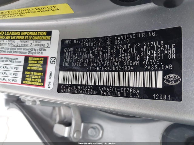 4T1B61HKXJU121904 Toyota a25a-fks