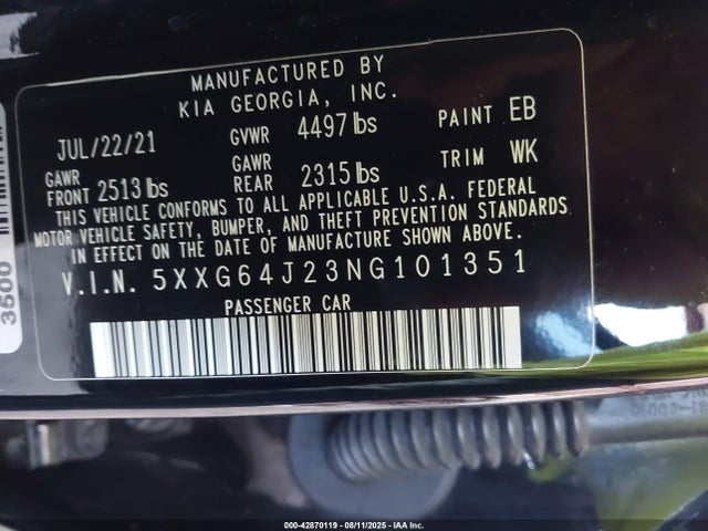 5XXG64J23NG101351 KIA K5 Gt-line