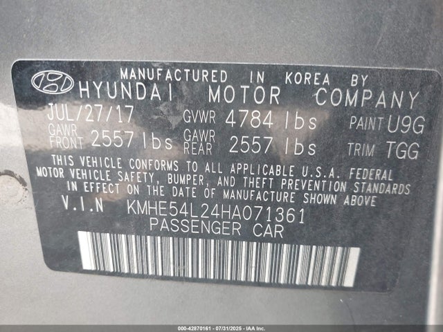 KMHE54L24HA071361 Hyundai 2017