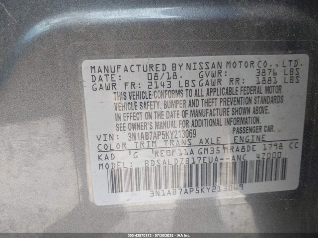 3N1AB7AP5KY213069 Nissan 2019