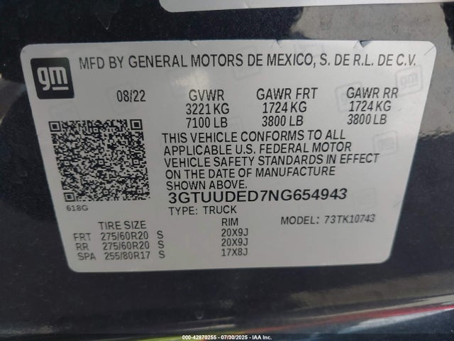 GMC l84 2022 3GTUUDED7NG654943 Image 9
