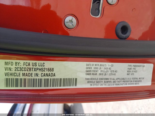Aukcja sprzedaży 2023 Dodge Challenger R/t, vin: 2C3CDZBTXPH521668, numer aukcji: 42870262