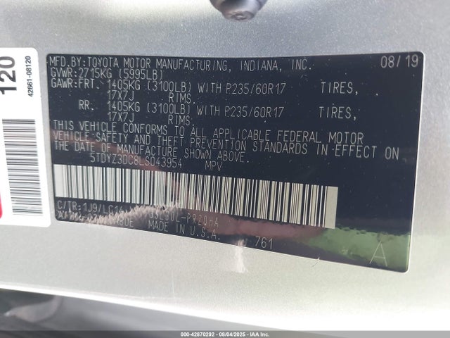 5TDYZ3DC8LS043954 Toyota 2gr-fks