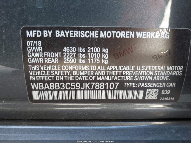 WBA8B3C59JK788107 BMW 2018