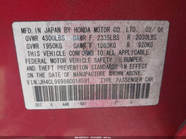 2006 ACURA TSX JH4CL96986C016581 Photo 8