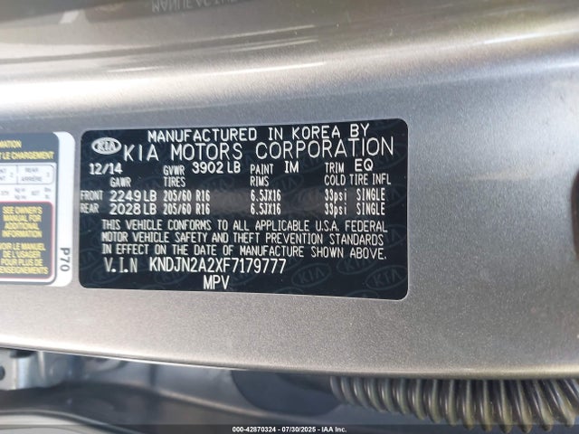 KNDJN2A2XF7179777 KIA dohc gdi gamma