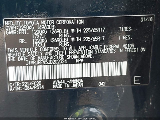 JTMRJREV5JD202324 Toyota 2ar-fxe, 2jm+2fm