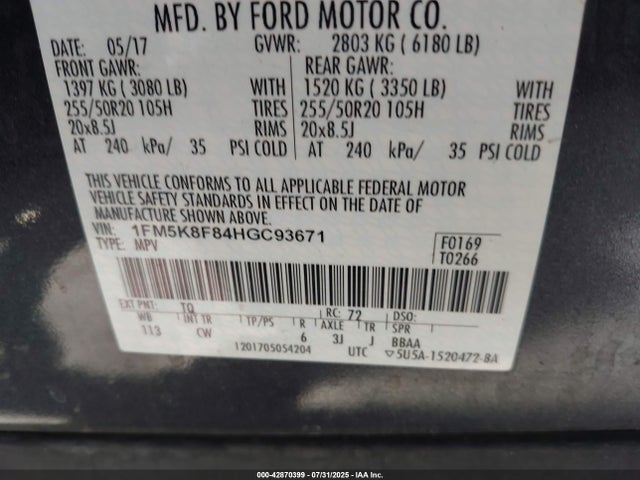 1FM5K8F84HGC93671 Ford 3.5l ti-vct