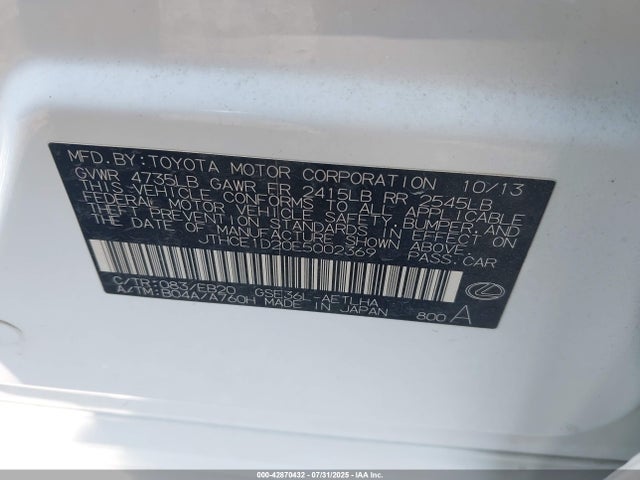 Lexus 2gr-fse 2014 JTHCE1D20E5002369 Image 9