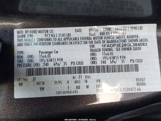 Ford 2016 2016 1FADP3E28GL384083 Image 9
