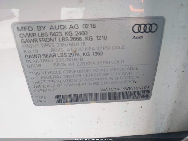 2016 AUDI Q5 WA1C2AFP3GA106104 Photo 8