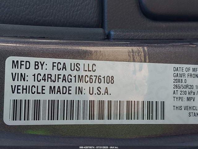 Jeep Grand Cherokee 2021 1C4RJFAG1MC676108 Image 9