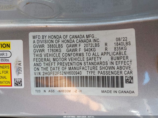 Honda k20c2 2022 2HGFE2F52NH600940 Image 9