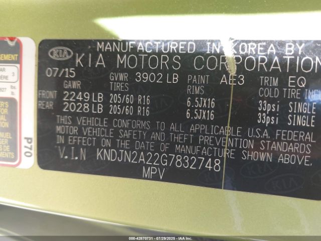2016 KIA SOUL KNDJN2A22G7832748 Photo 8