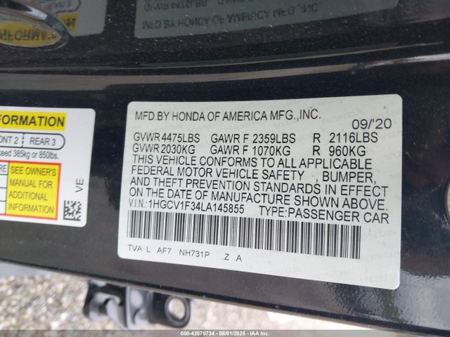1HGCV1F34LA145855 Honda l15be
