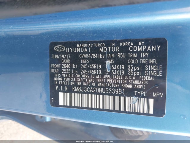 Hyundai t-gdi gamma 2017 KM8J3CA20HU533981 Image 9